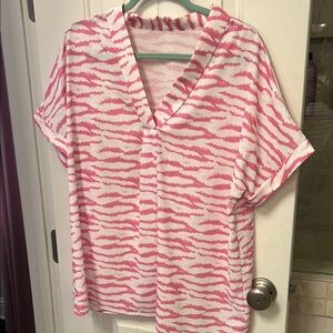 Pink and White Striped Women's Top